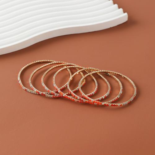 Tibetan Style Bracelet, 6 pieces & fashion jewelry & for woman & with rhinestone, orange, diameter 7cm, Sold By Set