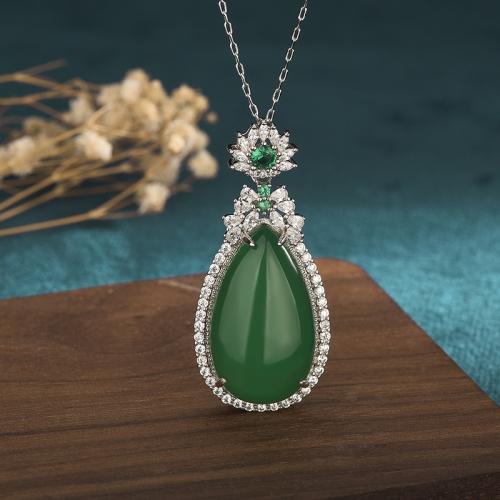 Cubic Zircon Micro Pave Brass Necklace, with Jade, fashion jewelry & micro pave cubic zirconia & for woman, Length:Approx 45 cm, Sold By PC