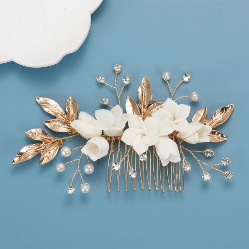 Decorative Hair Combs, Tibetan Style, with Porcelain & Plastic Pearl, fashion jewelry & for woman & with rhinestone, more colors for choice, 100x135mm, Sold By PC