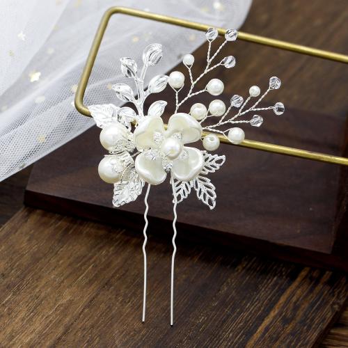 Hair Stick, Plastic Pearl, with brass wire, fashion jewelry & for woman & with rhinestone, more colors for choice, 110x70mm, Sold By PC