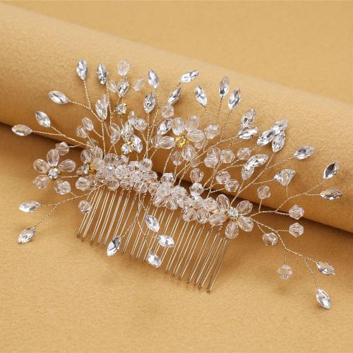 Decorative Hair Combs, Iron, with brass wire & Crystal, fashion jewelry & for woman, more colors for choice, 120x90mm, Sold By PC