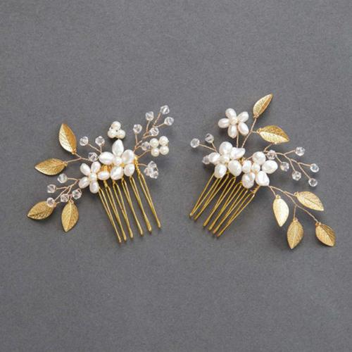 Decorative Hair Combs, Tibetan Style, with Crystal & Plastic Pearl, 2 pieces & fashion jewelry & for woman, more colors for choice, 90x70mm, Sold By Set