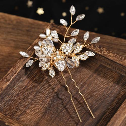 Hair Stick, Tibetan Style, fashion jewelry & for woman & with rhinestone, golden, 100x80mm, Sold By PC