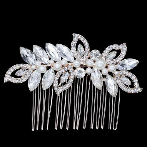 Decorative Hair Combs, Rhinestone, with brass wire & Crystal & Plastic Pearl, fashion jewelry & for woman, more colors for choice, 85x60mm, Sold By PC