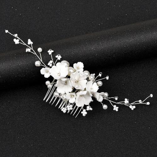 Decorative Hair Combs, Plastic Pearl, with brass wire & Porcelain, fashion jewelry & for woman, more colors for choice, 160x70mm, Sold By PC