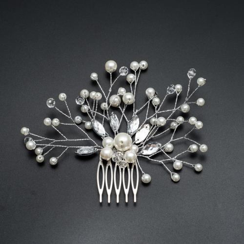 Decorative Hair Combs, Iron, with Rhinestone & Plastic Pearl, fashion jewelry & for woman, more colors for choice, 110x110mm, Sold By PC