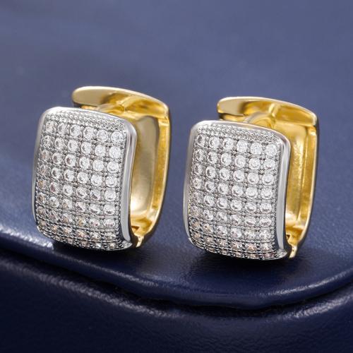 Boucles d'oreilles en laiton zircon cubique pavent, bijoux de mode & pavé de micro zircon & pour femme, doré, 15x10mm, Vendu par paire