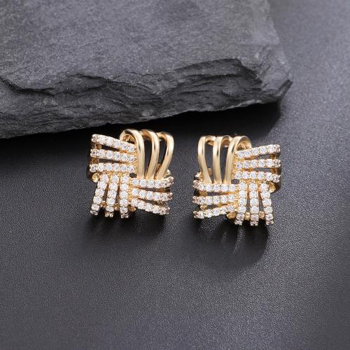 Brass Stud Earring, gold color plated, fashion jewelry & for woman & with rhinestone, golden, 13x13mm, Sold By Pair