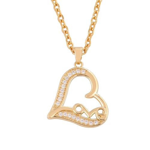 Collier en laiton cubique Zircon Micro Pave, avec 6cm chaînes de rallonge, coeur, bijoux de mode & pavé de micro zircon & pour femme, doré, 34x24mm, Longueur:Environ 41 cm, Vendu par PC