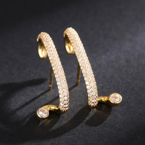 Cubic Zirconia Micro Pave Brass Earring, fashion jewelry & micro pave cubic zirconia & for woman, golden, 26x9mm, Sold By Pair