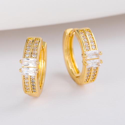 Boucles d'oreilles en laiton zircon cubique pavent, bijoux de mode & unisexe & pavé de micro zircon, doré, 15x5mm, Vendu par paire