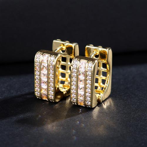 Boucles d'oreilles en laiton zircon cubique pavent, bijoux de mode & unisexe & pavé de micro zircon, doré, 14x7mm, Vendu par paire