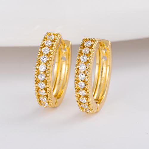 Boucles d'oreilles en laiton zircon cubique pavent, bijoux de mode & unisexe & pavé de micro zircon, doré, 17x4mm, Vendu par paire