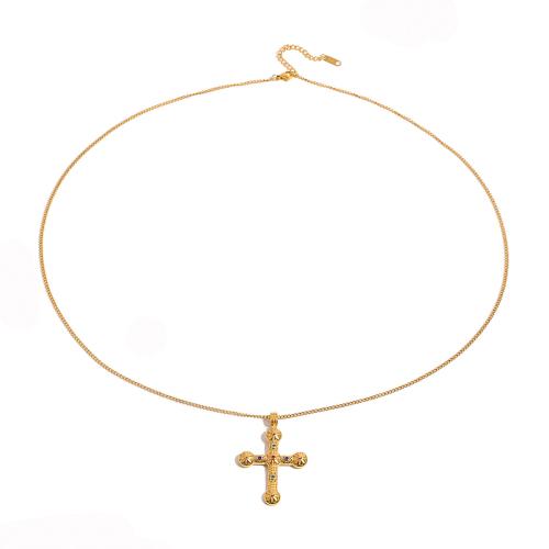 Chaîne en acier inoxydable Collier Sweater, Acier inoxydable 304, avec 5cm chaînes de rallonge, croix, bijoux de mode & pour femme, doré, 32mm, Longueur:Environ 70 cm, Vendu par PC