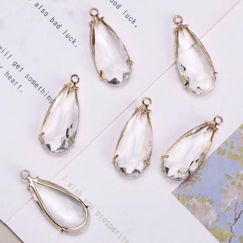 Crystal Pendants, with Brass, Teardrop, gold color plated, DIY, Crystal Clear, 13x33mm, Sold By PC