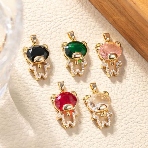 Crystal Pendants, with Brass, Bear, gold color plated, DIY & micro pave cubic zirconia, more colors for choice, 24x24mm, Sold By PC