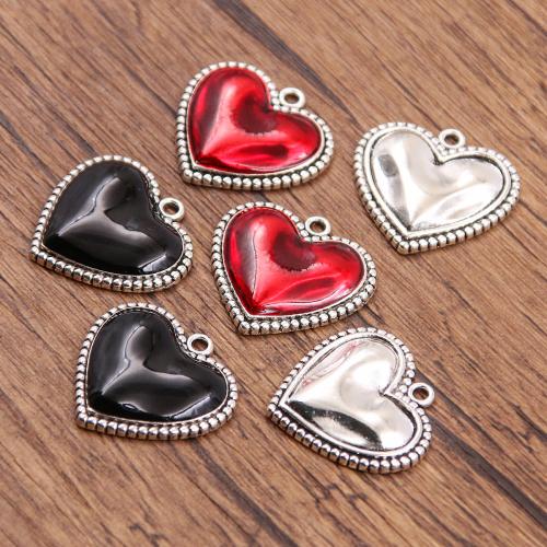 Pendentifs coeur en alliage de zinc, Plaqué de couleur d'argent, DIY & émail, plus de couleurs à choisir, protéger l'environnement, sans nickel, plomb et cadmium, 20x21mm, Trou:Environ 1mm, Environ 100PC/sac, Vendu par sac