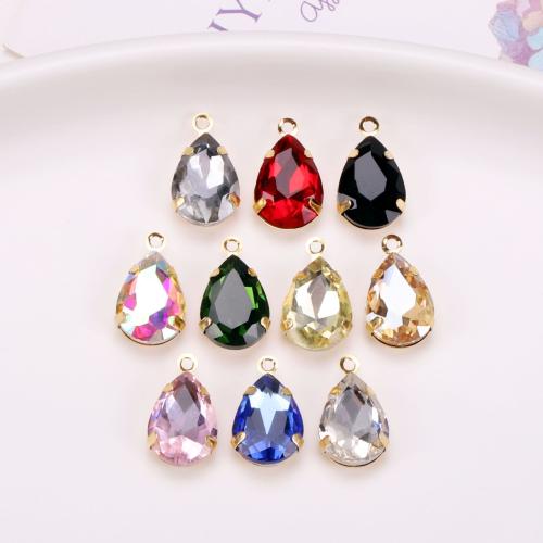 Crystal Pendants, with Brass, Teardrop, gold color plated, DIY, more colors for choice, 10x17mm, Sold By PC