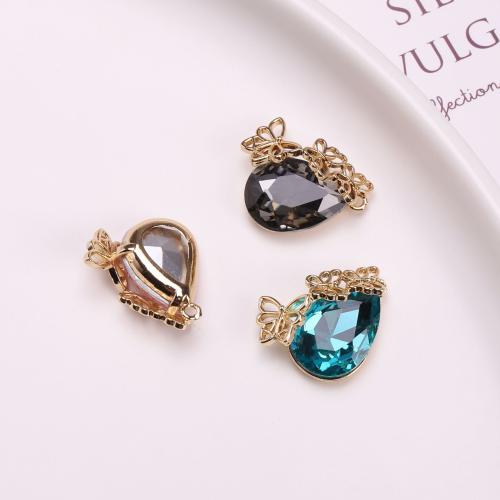 Crystal Pendants, with Brass, Teardrop, gold color plated, DIY, more colors for choice, 20x22mm, Sold By PC