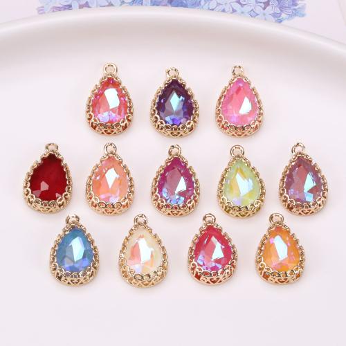 Crystal Pendants, with Brass, Teardrop, gold color plated, DIY, more colors for choice, 12x17mm, Sold By PC