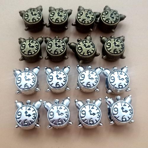 Tibetan Style Jewelry Beads, Clock, plated, DIY, more colors for choice, 10x11mm, 100PCs/Bag, Sold By Bag