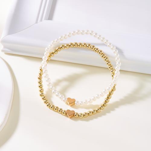 CCB Bracelets, Copper Coated Plastic, with Elastic Thread & Brass, plated, 2 pieces & different styles for choice & for woman, multi-colored, Length:6.69 Inch, Sold By Set