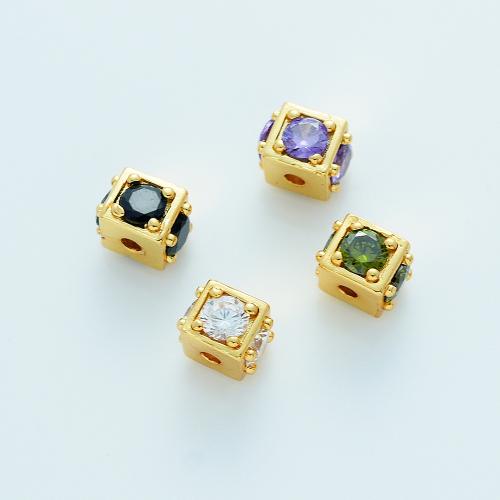 Cubic Zirconia Micro Pave Brass Beads, Square, 18K gold plated, DIY & micro pave cubic zirconia, more colors for choice, 8x8x6mm, Hole:Approx 3.5mm, 2PCs/Bag, Sold By Bag