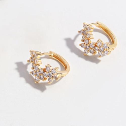 Boucles d'oreilles en laiton zircon cubique pavent, Placage de couleur d'or, bijoux de mode & pavé de micro zircon & pour femme, blanc, Vendu par paire