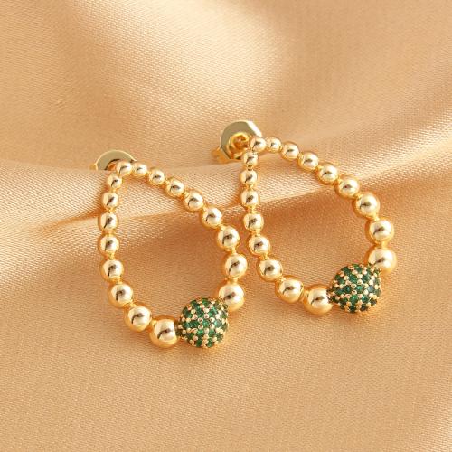 Cubic Zirconia Micro Pave Brass Earring, Teardrop, gold color plated, micro pave cubic zirconia & for woman & hollow, Sold By Pair