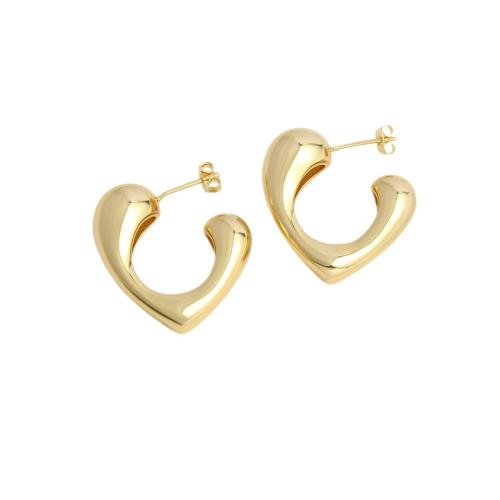 Pendientes de Perno en Latón, metal, Corazón, chapado en color dorado, Joyería & para mujer, Vendido por Par