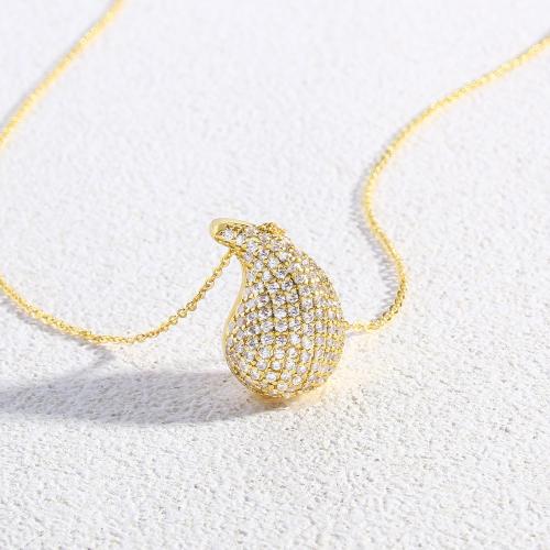 Collier en laiton cubique Zircon Micro Pave, larme, Placage de couleur d'or, bijoux de mode & pavé de micro zircon & pour femme, Longueur:17.71 pouce, Vendu par PC