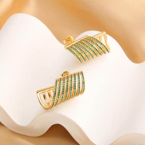 Cúbicos Circonia Pendiente Latón Micro pavimenta, metal, chapado en color dorado, micro arcilla de zirconia cúbica & para mujer & hueco, más colores para la opción, Vendido por Par