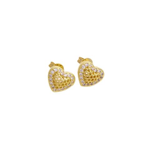 Boucles d'oreilles en laiton zircon cubique pavent, coeur, Placage de couleur d'or, pavé de micro zircon & pour femme & creux, plus de couleurs à choisir, Vendu par paire