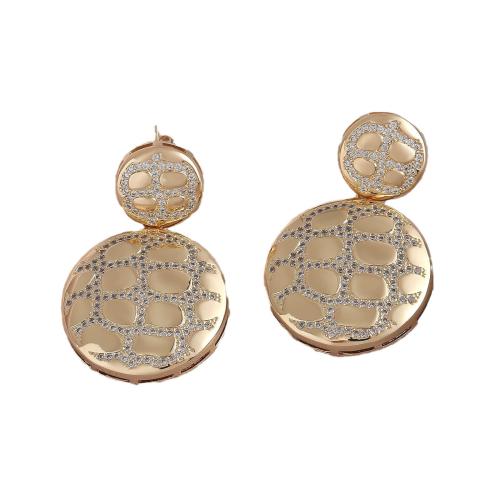 Cubic Zirconia Micro Pave Brass Earring, Round, gold color plated, fashion jewelry & micro pave cubic zirconia & for woman, Sold By Pair