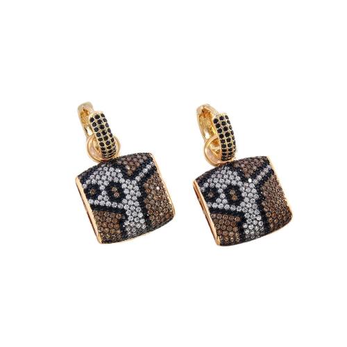 Boucles d'oreilles en laiton zircon cubique pavent, Placage de couleur d'or, bijoux de mode & pavé de micro zircon & pour femme, Vendu par paire