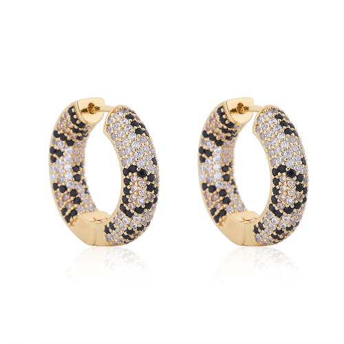 Boucles d'oreilles en laiton zircon cubique pavent, Placage de couleur d'or, bijoux de mode & pavé de micro zircon & pour femme, Vendu par paire