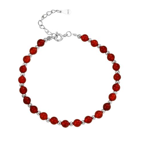 925 Sterling Silver Bangle Bracelet, with Red Agate, with 3CM extender chain, for woman, silver color, Length:Approx 16 cm, Sold By PC