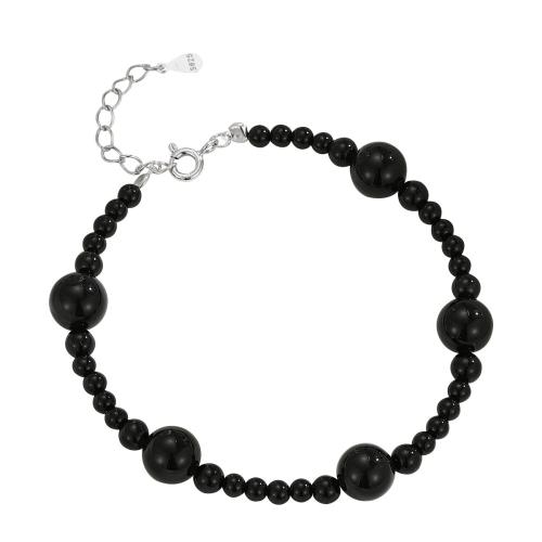 Bracelets en argent sterling, argent sterling 925, avec 3CM chaînes de rallonge, pour femme, noire, Longueur:Environ 16 cm, Vendu par PC