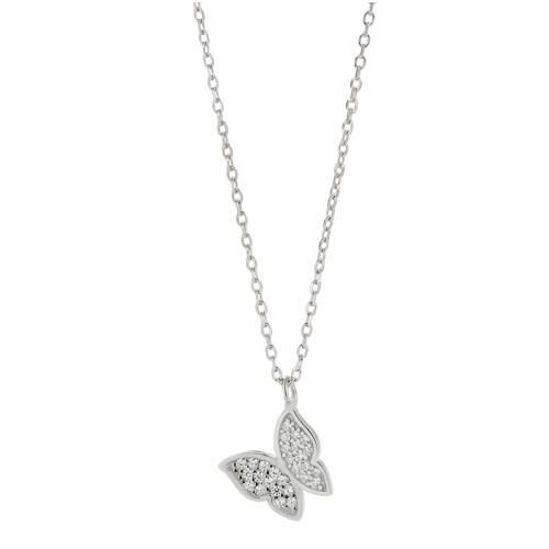 Cubic Zircon Micro Pave 925 Sterling Silver Necklace, with 5CM extender chain, Butterfly, micro pave cubic zirconia & for woman, silver color, Length:Approx 40 cm, Sold By PC