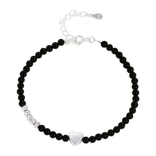 Pulseras de Plata Estelina, plata de ley 925, con Ágata negra, con 3CM extender cadena, para mujer, Negro, longitud:aproximado 16 cm, Vendido por UD