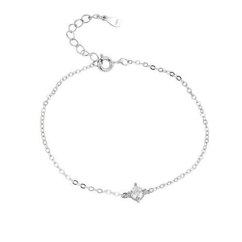 925 Sterling Silver Bangle Bracelet, with 3CM extender chain, micro pave cubic zirconia & for woman, silver color, Length:Approx 16 cm, Sold By PC