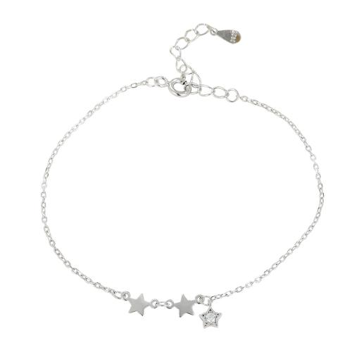 Sterling Silber Armbänder, 925 Sterling Silber, mit Verlängerungskettchen von 3CM, Micro pave Zirkonia & für Frau, Silberfarbe, Länge:ca. 15.5 cm, verkauft von PC