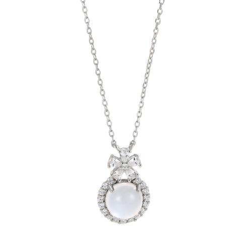 Cubic Zircon Micro Pave 925 Sterling Silver Necklace, with Shell Pearl & White Chalcedony, different styles for choice & micro pave cubic zirconia & for woman, silver color, Sold By PC