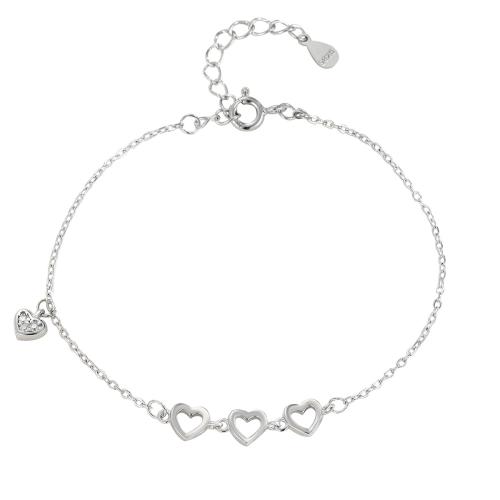 925 Sterling Silver Bangle Bracelet, with 3CM extender chain, Heart, micro pave cubic zirconia & for woman, silver color, Length:Approx 16 cm, Sold By PC