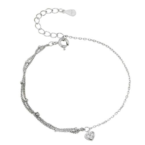 925 Sterling Silver Bangle Bracelet, with 3CM extender chain, Heart, micro pave cubic zirconia & for woman, silver color, Length:Approx 16 cm, Sold By PC