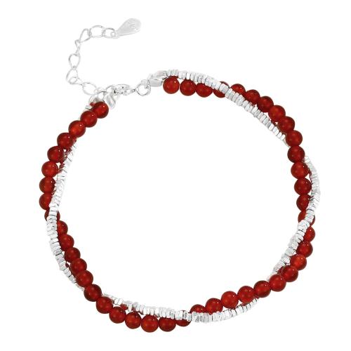 925 Sterling Silver Bangle Bracelet, with Red Agate, with 3CM extender chain, for woman, silver color, Length:Approx 16 cm, Sold By PC