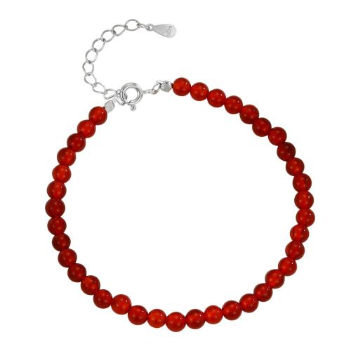 925 Sterling Silver Bangle Bracelet, with Red Agate, for woman, silver color, Sold By PC