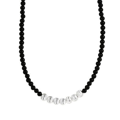 925 Sterling Silver Necklaces, with Black Agate, with 5CM extender chain, different styles for choice & for woman, silver color, Length:Approx 38 cm, Sold By PC