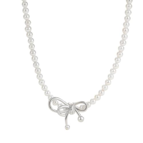 925 Sterling Silver Necklaces, with Shell Pearl, with 5CM extender chain, Bowknot, different size for choice & for woman, white, Length:Approx 35 cm, Sold By PC