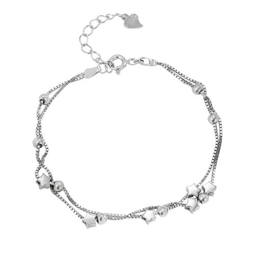 925 Sterling Silver Bangle Bracelet, with 3CM extender chain, Star, for woman, silver color, Length:Approx 16 cm, Sold By PC